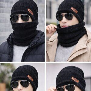 Winter 2-in-1 Knitted Beanie Hat with Neck Warmer